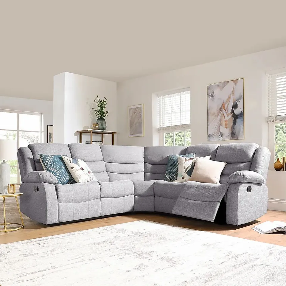 BOXED SORRENTO LIGHT GREY FABRIC MANUAL RECLINING CORNER SOFA (3 BOXES)