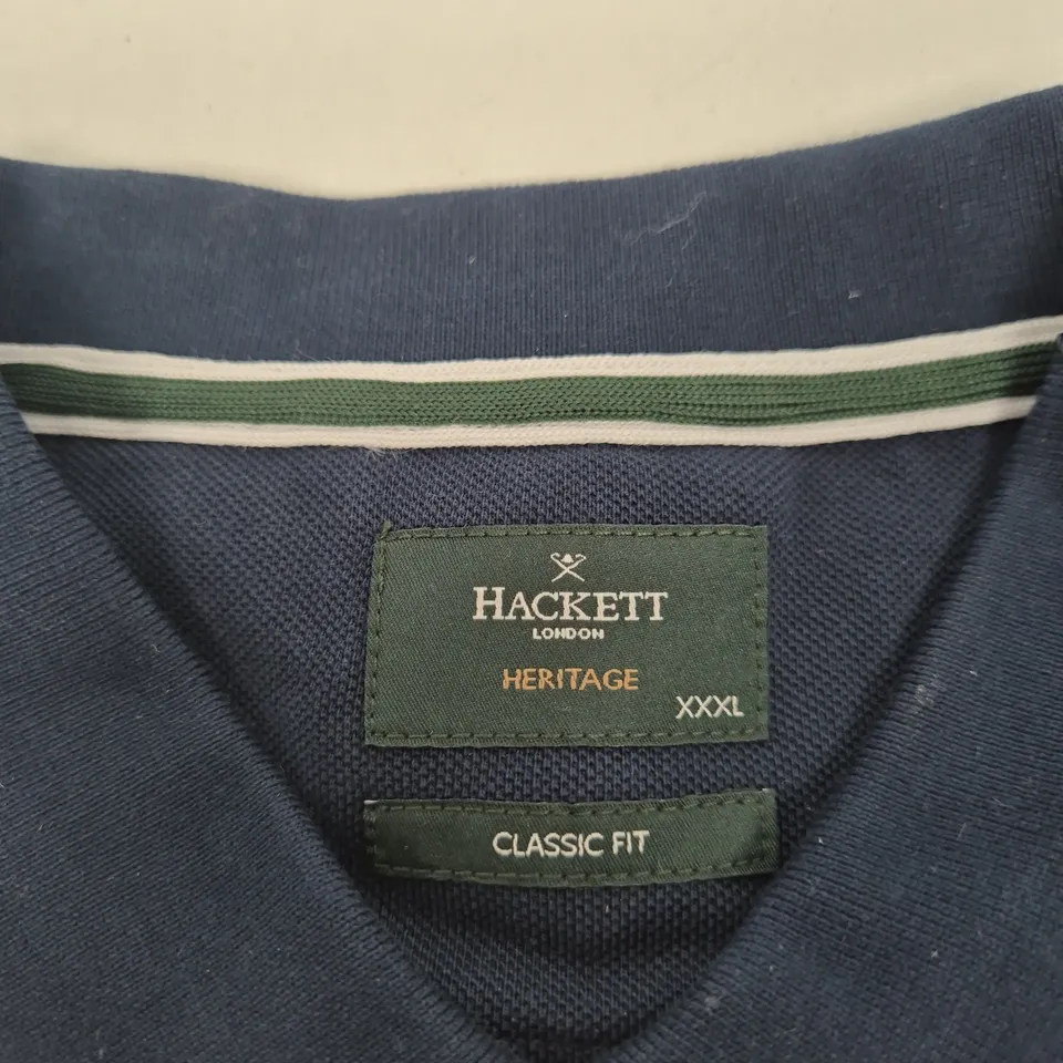 HACKETT LONDON HERITAGE POLO SHIRT – NAVY WITH GREEN PANELS, CLASSIC FIT, UK 3XL (XXXL)