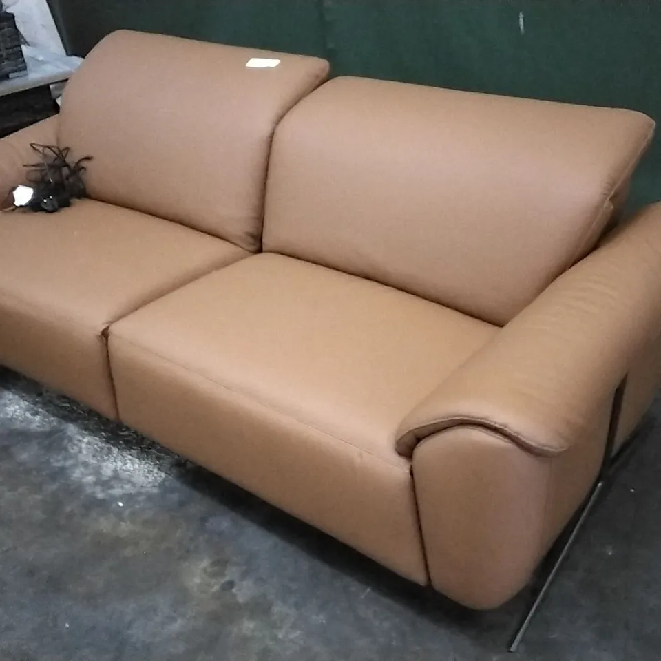QUALITY ITALIAN DESIGNER POWER RECLINER LARGE SOFA IN RUST ORANGE LEATHER