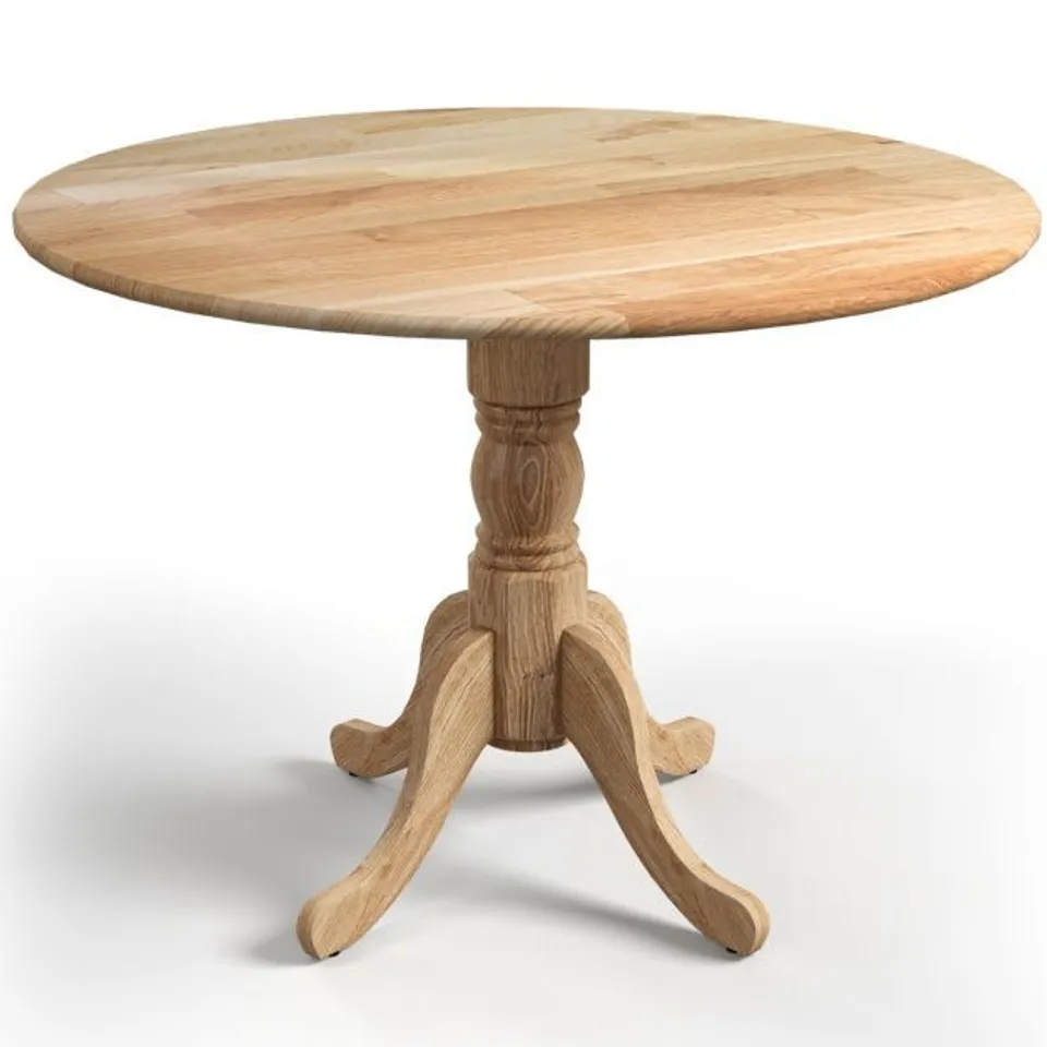 BOXED COSTWAY WOODEN DINING TABLE WITH ROUND TABLETOP AND CURVED TRESTLE LEGS - NATURAL 