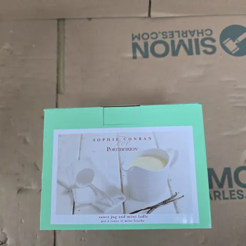 PORTMEIRION SOPHIE CONRAN SAUCE JUG & MINI LADLE โ TURQUOISE BOXED SET