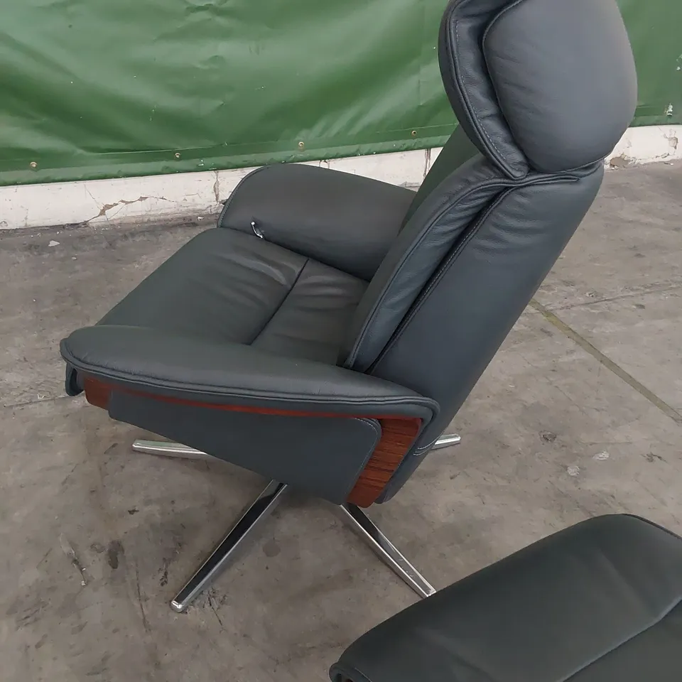 QUALITY BRITISH DESIGNER G PLAN VIDA MANUAL RECLINING CHAIR & FOOTSTOOL CAMBRIDGE STONE LEATHER 