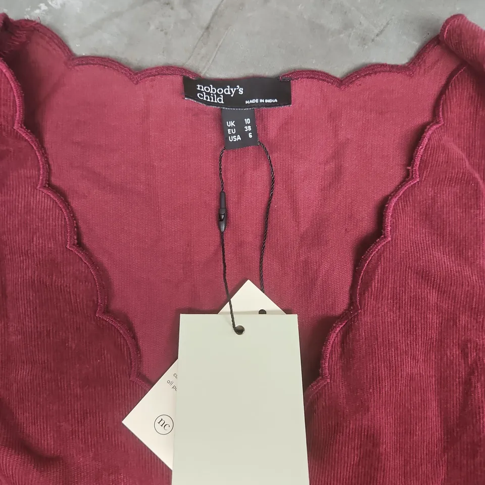 NOBODY'S CHILD VELVET DRESS WITH SCALLOPED TRIM – UK 10 (EU 38, US 6) – RED