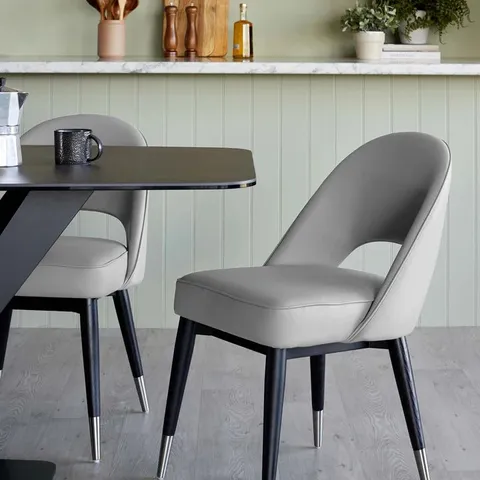 BOXED PAIR OF DANETTI CLOVER LIGHT GREY FAUX LEATHER DINING CHAIRS