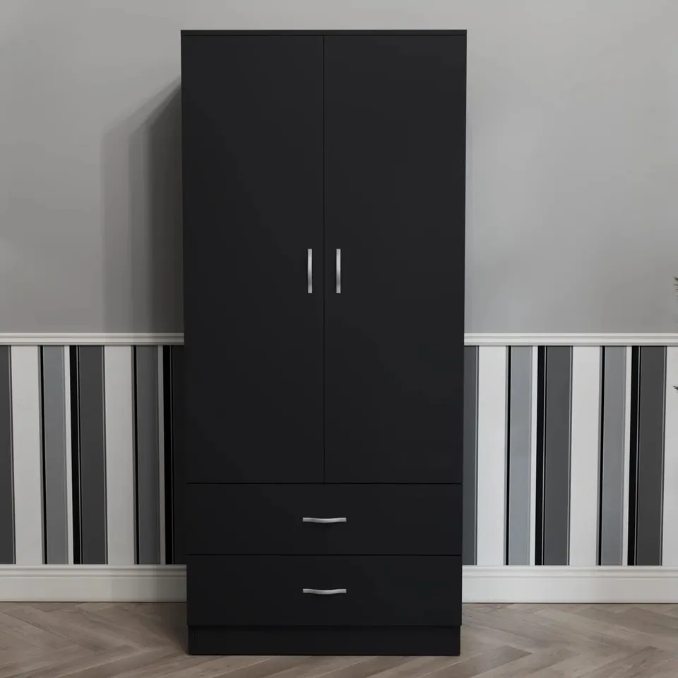 BOXED MAYBERY 2 DOOR 2 DRAWER WARDROBE, WITH SHELF & HANGING RAIL BEDROOM STORAGE 