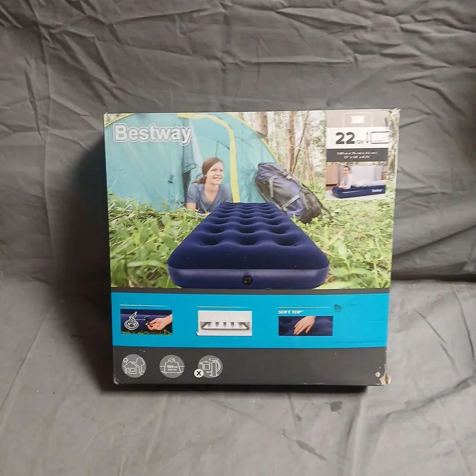 BESTWAY SOFT TOP INFLATABLE AIRBED – BLUE CAMPING MATTRESS (BOXED)