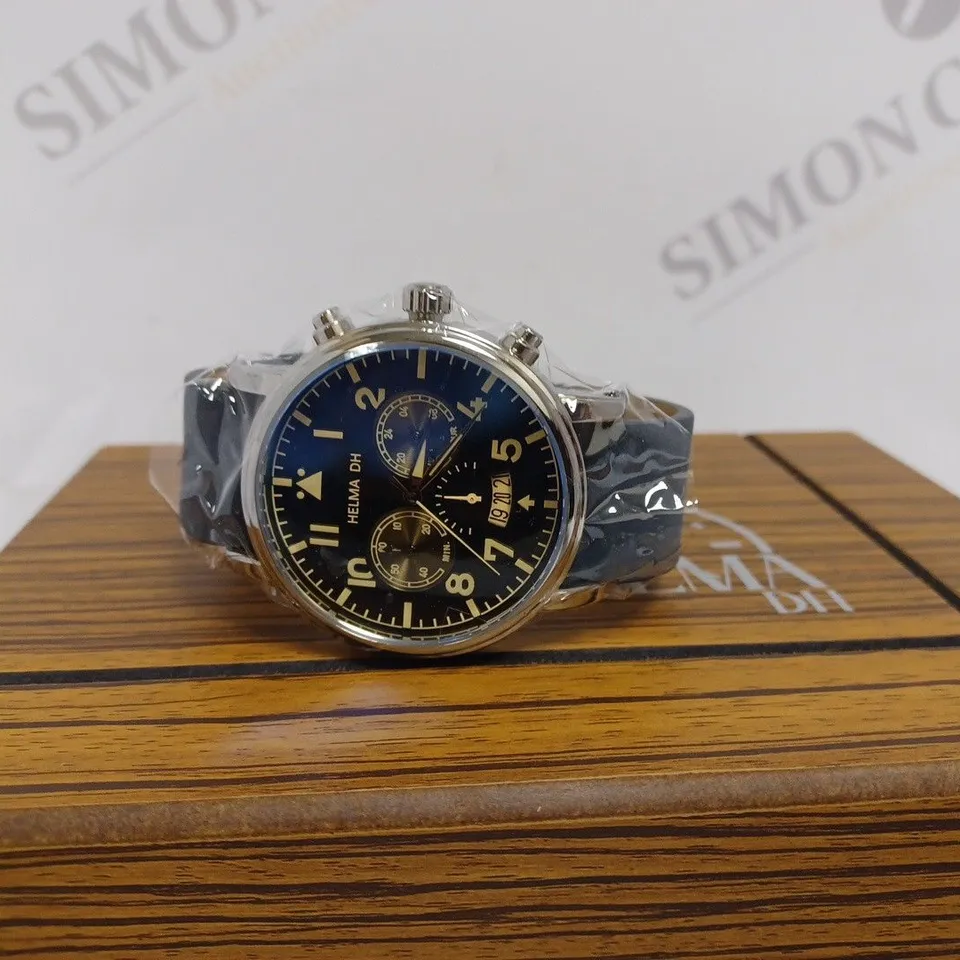HELMA DH MENS CHRONOGRAPH MASTER PILOT WATCH DH007 - WOODEN DISPLAY BOX  
