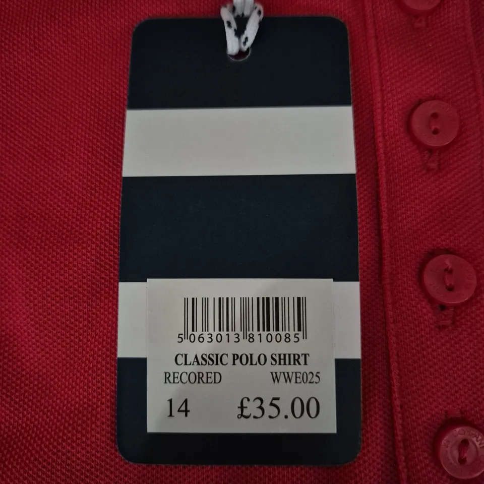 CREW CLOTHING COMPANY RED CLASSIC POLO SHIRT – UK 14