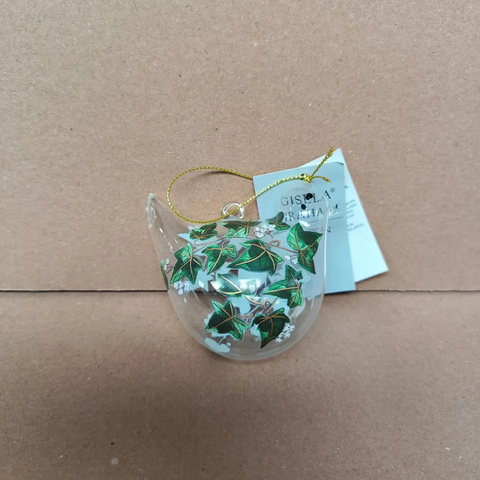 APPROXIMATELY 12 GISELA GRAHAM CLEAR GLASS BIRD BAUBLES FEATURING IVY LEAF DETAILS