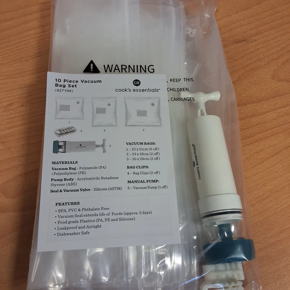 LOT OF 24 10-PIECE BOXES OF COOKS'S ESSENTIALS VACUUM BAG SETS