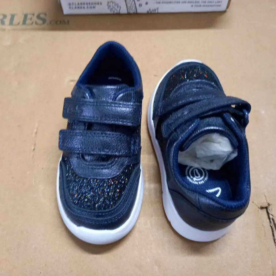 boxed pair of clarks ath sonar blue kids shoes - uk 6.5