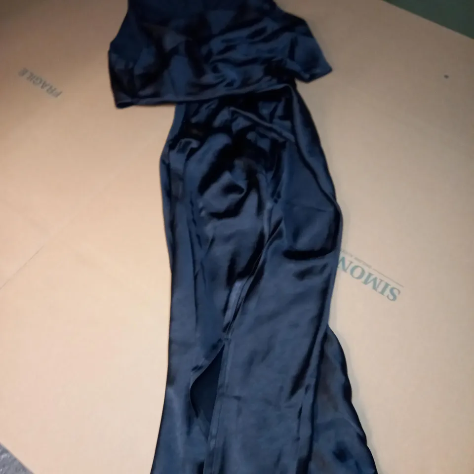 4TH & RECKLESS NAUGHTIES SATIN MIDI DRESS WITH CUT OUT IN BLACK - UK 10