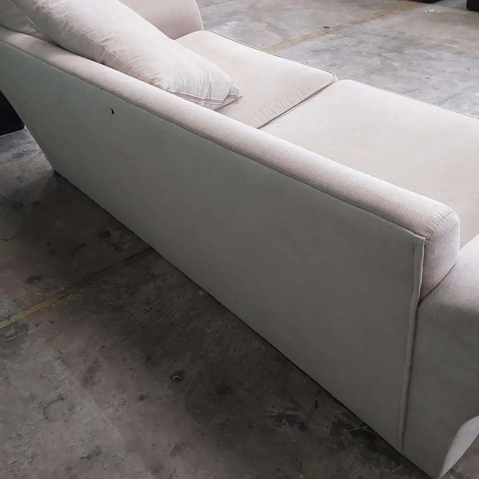 DESIGNER THREE SEATER SOFA BEIGE PLUSH FABRIC WITH SCATTER CUSHIONS 