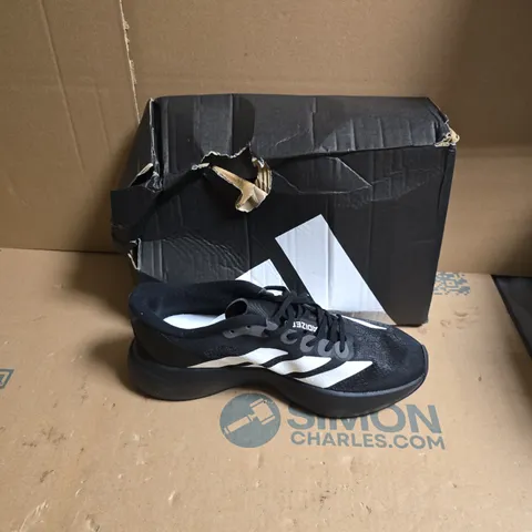 ADIDAS ADIZERO RUNNING SHOES – BLACK/WHITE - UK SIZE 9 - DAMAGED BOX 