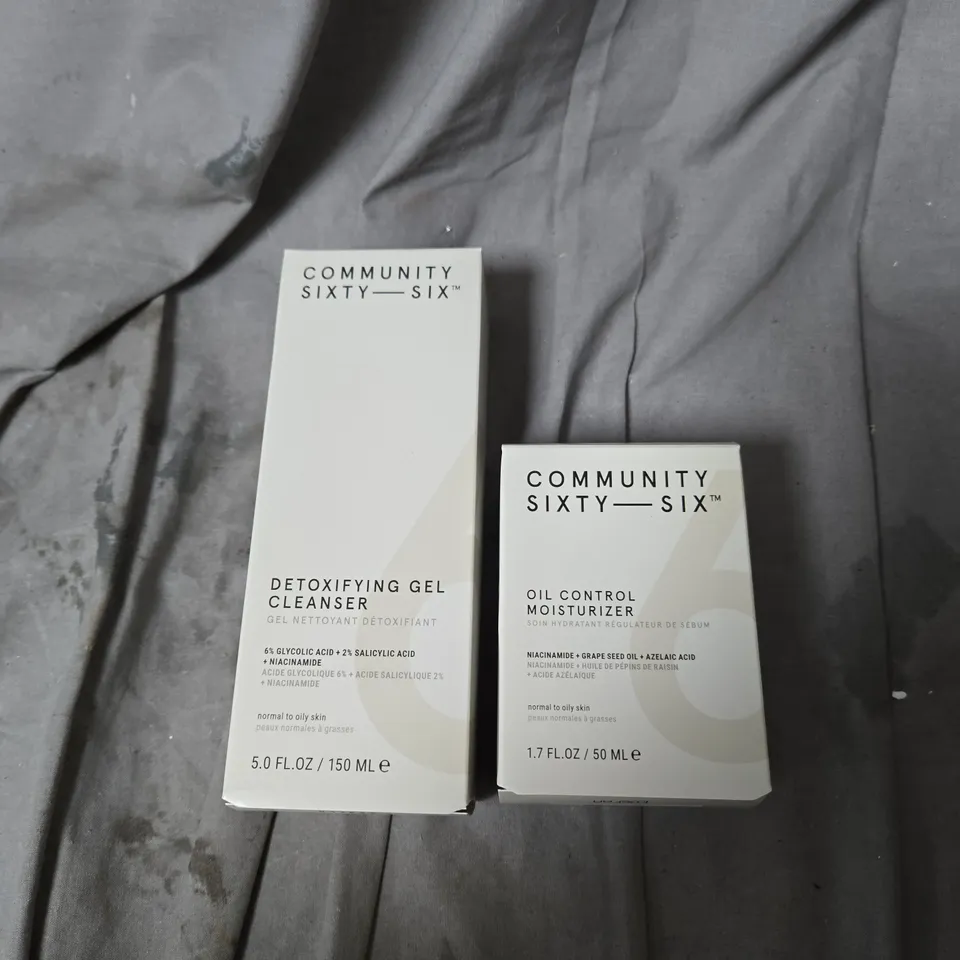 APPROXIMATELY 6 X COMMUNITY SIXTY-SIX DETOXIFYING GEL CLEANSER & OIL CONTROL MOISTURIZER – FACIAL SKIN CARE DUO