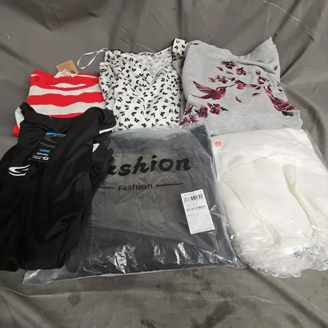 BOX OF APPROXIMATELY 20 ASSORTED CLOTHING ITEMS TO INCLUDE JUMPER, TROUSERS, DRESSES, ETC