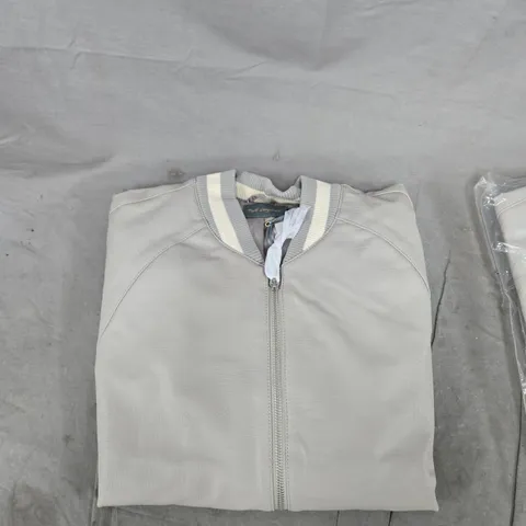 RUTH LANGSFORD GREY TEXTURED BOMBER JACKET – UK 14 (US 10)