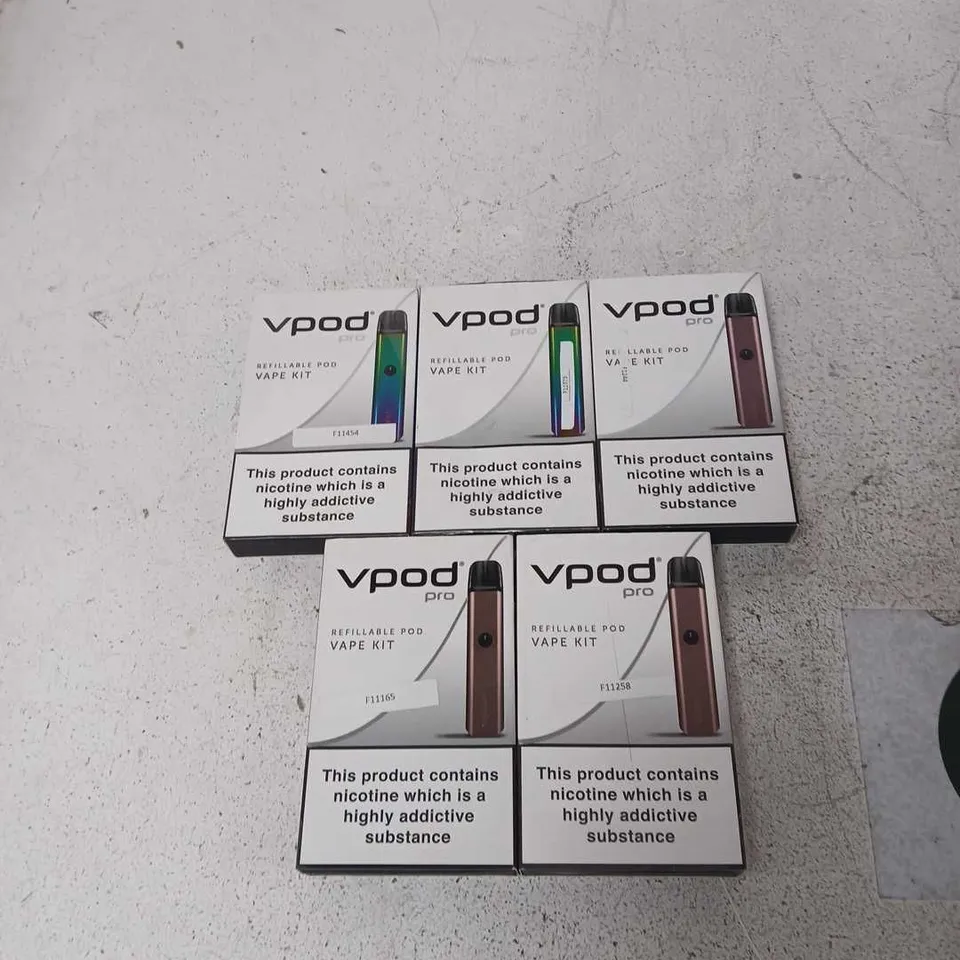 BOX OF APPROXIMATELY 40  ASSORTED E-CIGARETTES AND COMPONENTS TO INCLUDE:  VPOD PRO REFILLABLE KITS 