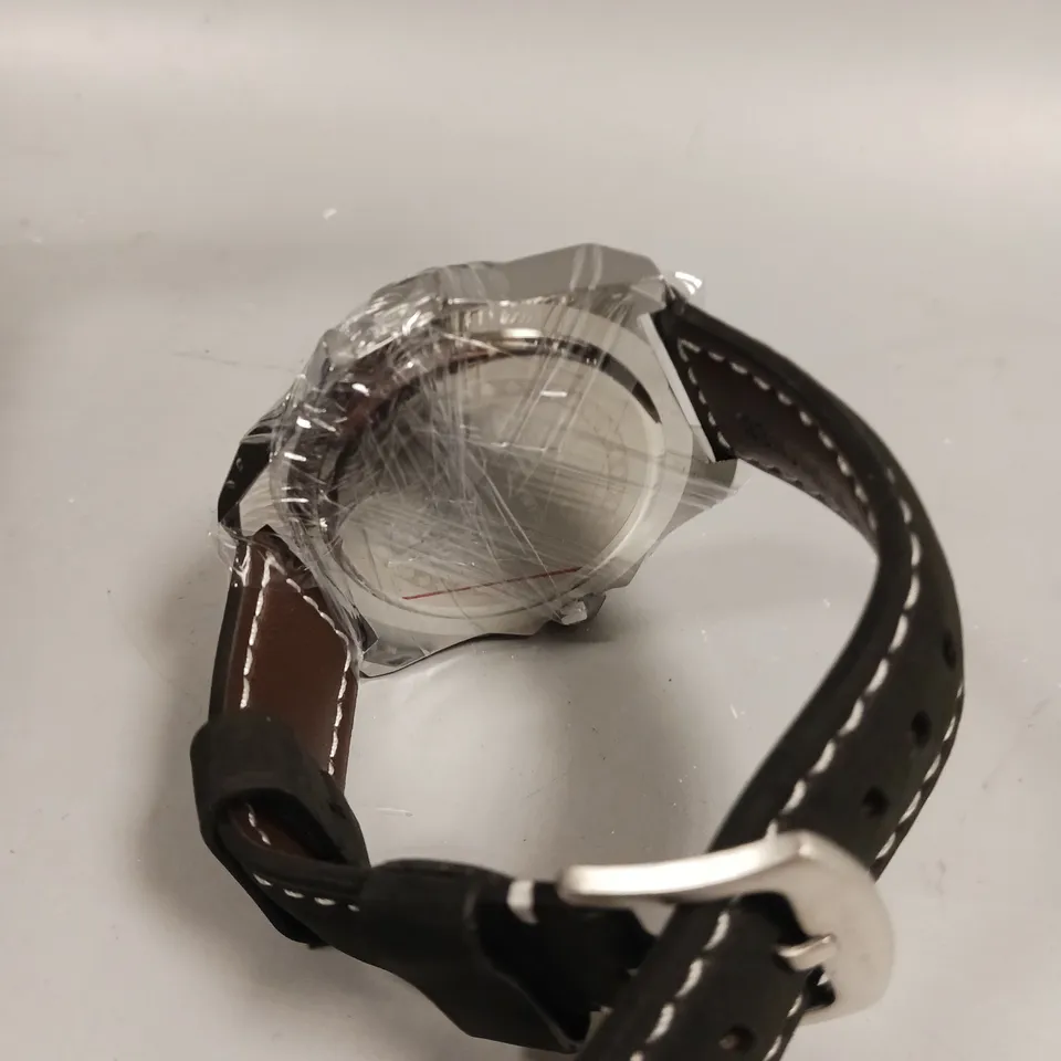 MENS LOUIS LACOMBE CHRONGRAPH WATCH – 3 SUB DIALS – SILVER COLOUR CASE – LEATHER STRAP