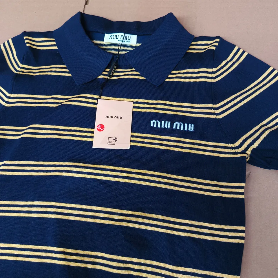 MIU MIU NAVY STRIPED POLO SHIRT – MADE IN ITALY - SIZE L