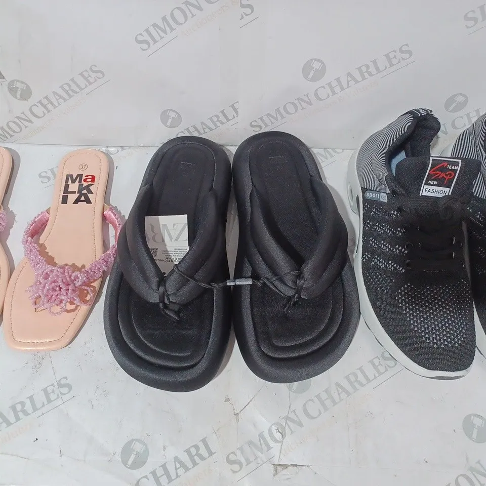BOX OF APPROXIMATELY 10 ASSORTED PAIRS OF SHOES IN VARIOUS STYLES AND SIZES TO INCLUDE ZARA, MALKIA, ETC