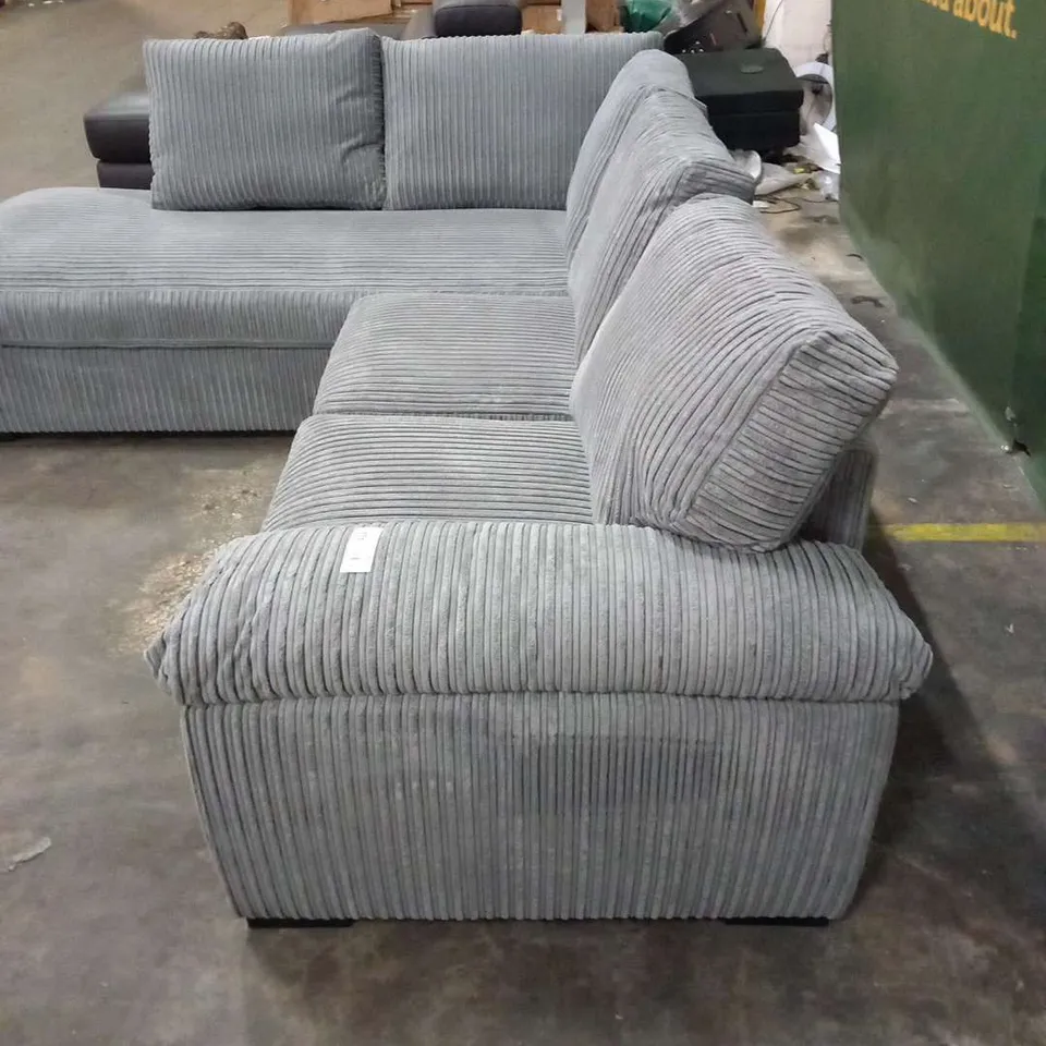DESIGNER GREY CORDED FABRIC CORNER SOFA