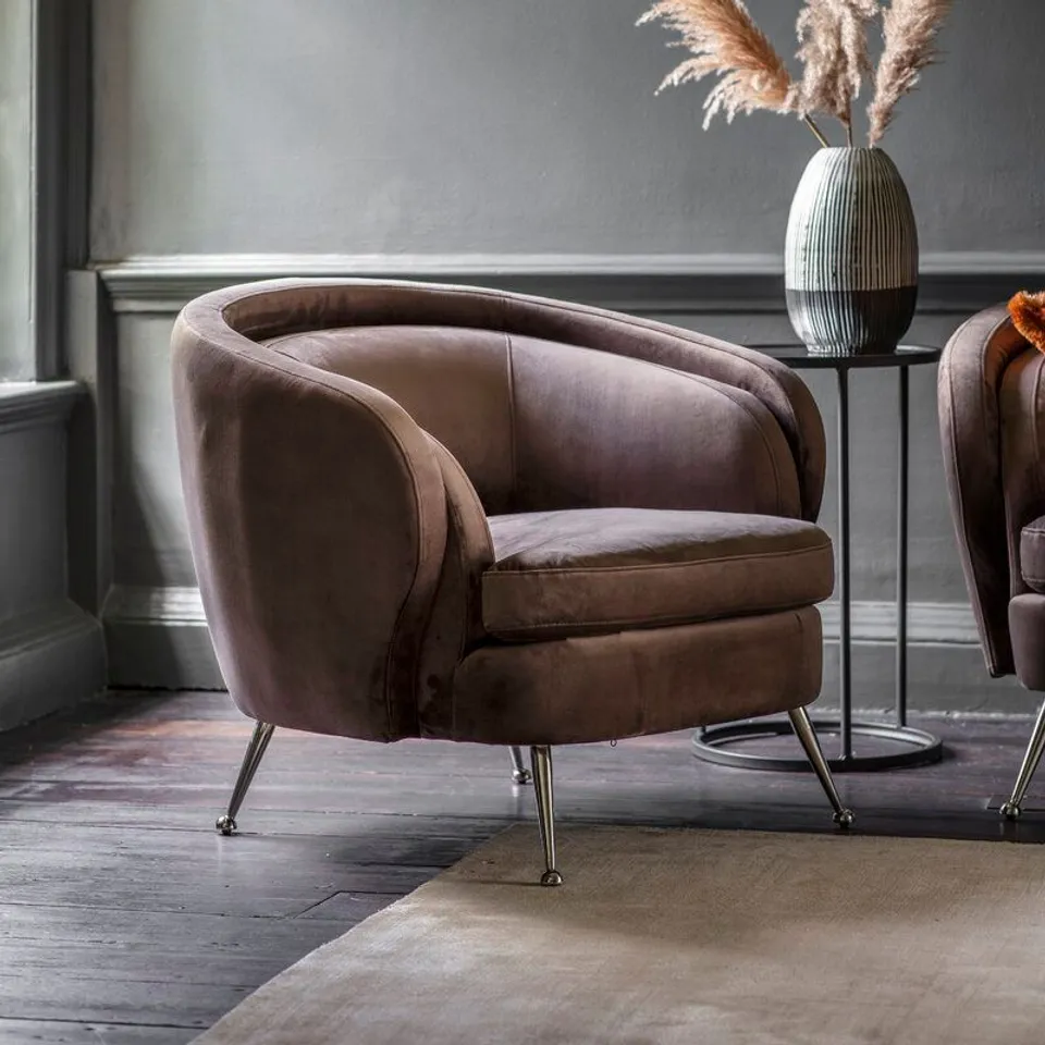 BOXED DARK TAUPE VELVET HORACIA TUB CHAIR