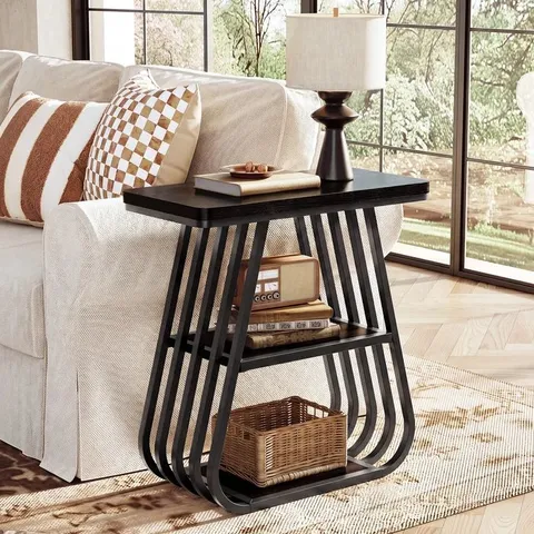 BOXED 3-TIER END TABLE, 23.62" SIDE TABLE WITH STORAGE SHELVES