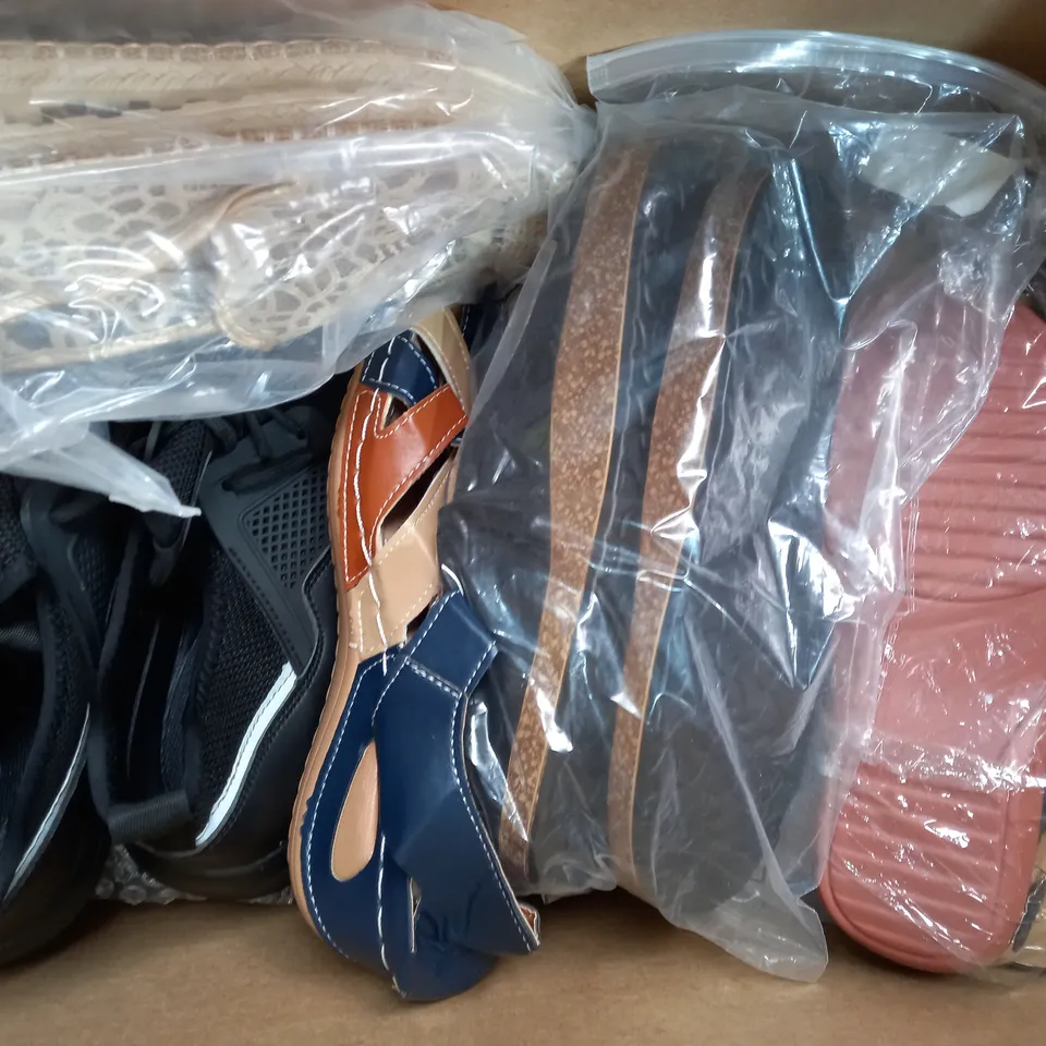 BOX OF APPROXIMATELY 10 ASSORTED PAIRS OF SHOES IN VARIOUS STYLES AND SIZES TO INCLUDE H&M, FASHION, ASOS DESIGN, ETC