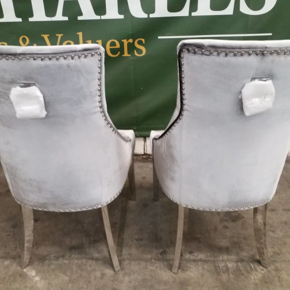 SET OF 2 SILVER VELVET DINING CHAIRS