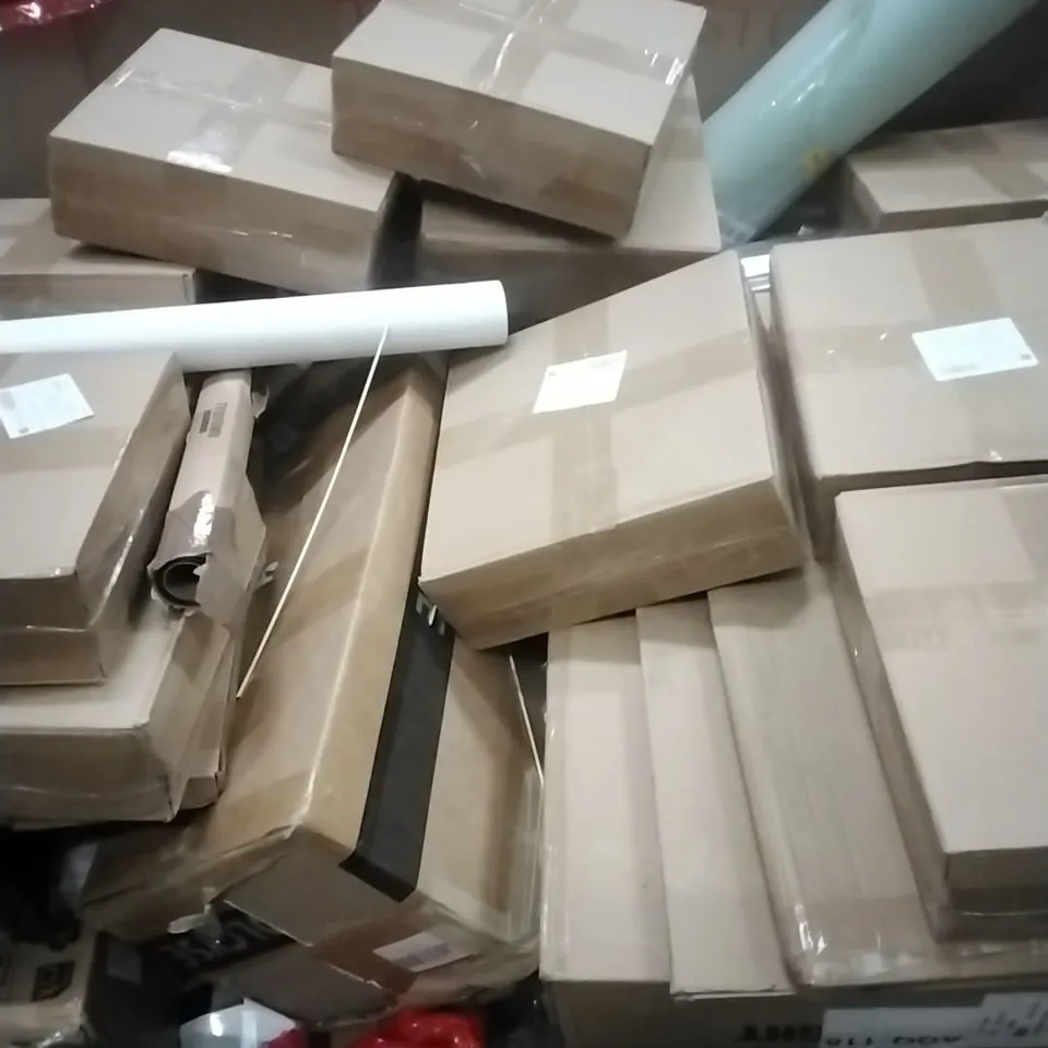 PALLET OF ASSORTED HOUSEHOLD GOODS AND PRODUCTS TO INCLUDE; CEILING FAN WITH LIGHT, BOXED FURNITURE ETC