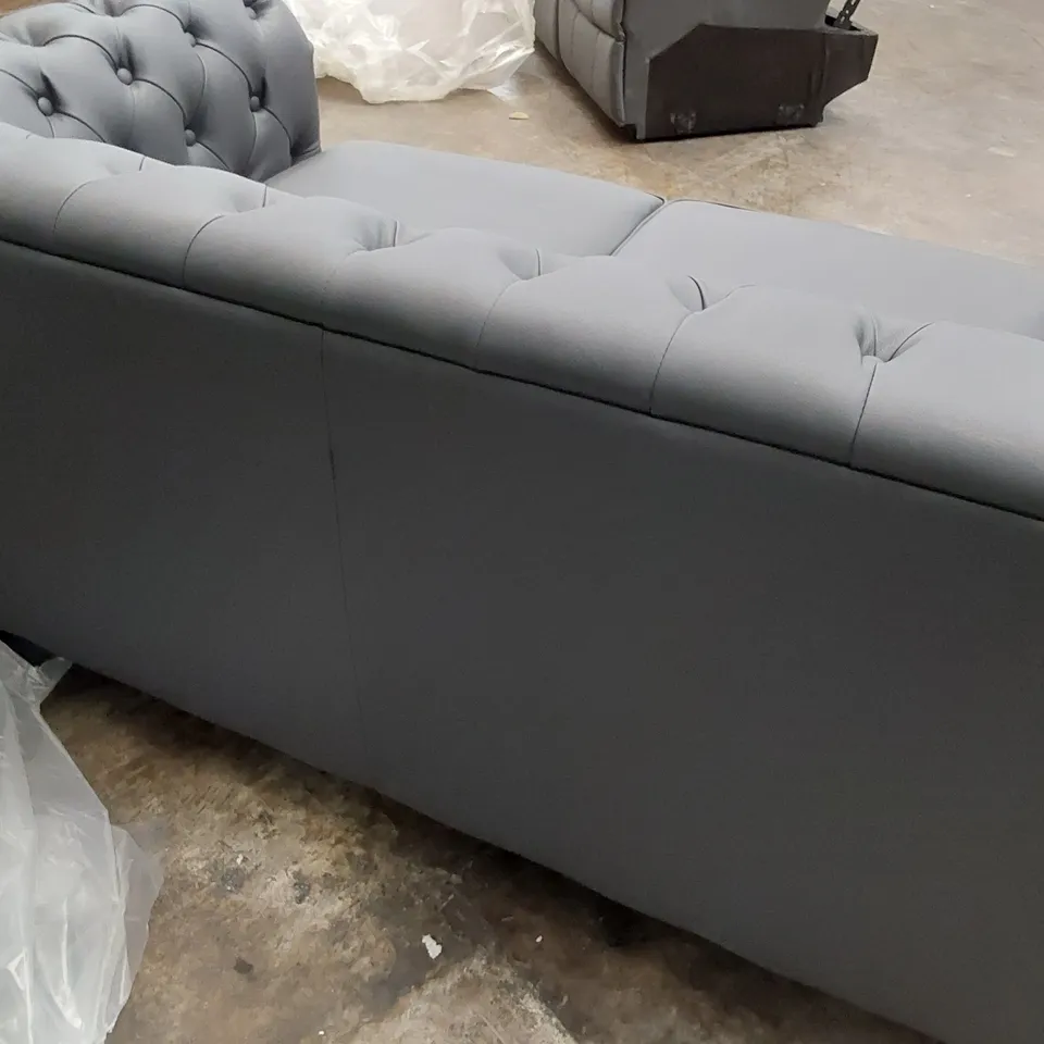 DESIGNER TWO SEATER CHESTERFIELD SOFA GREY LEATHER 