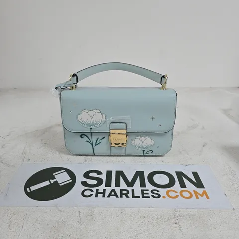 RADLEY LONDON MINT GREEN LEATHER HANDBAG WITH FLORAL PRINT AND GOLD CLASP