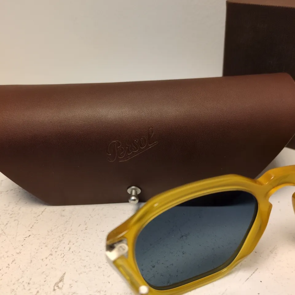 PERSOL POLARISED SUNGLASSES – YELLOW FRAME, BLUE LENSES