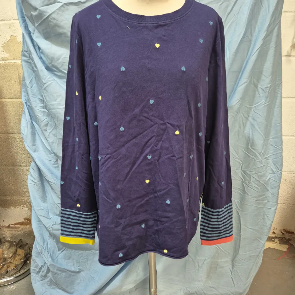 WHITE STUFF NAVY LONG-SLEEVE TOP WITH HEART PRINT UK 16