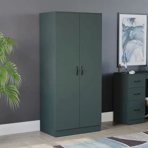 BOXED MAYBERY 2 DOOR MANUFACTURED WOOD WARDROBE - GREEN (2 BOXES)