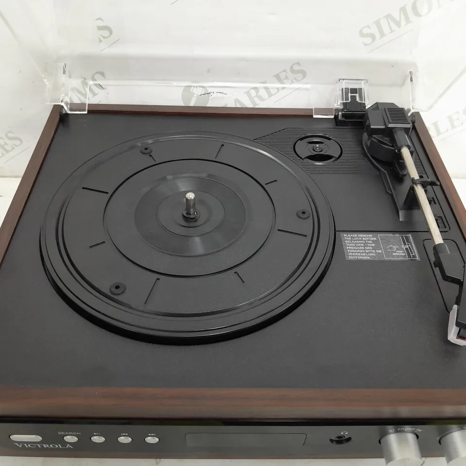 BOXED VICTROLA 3 IN 1 TURNTABLE IN MAHOGANY 