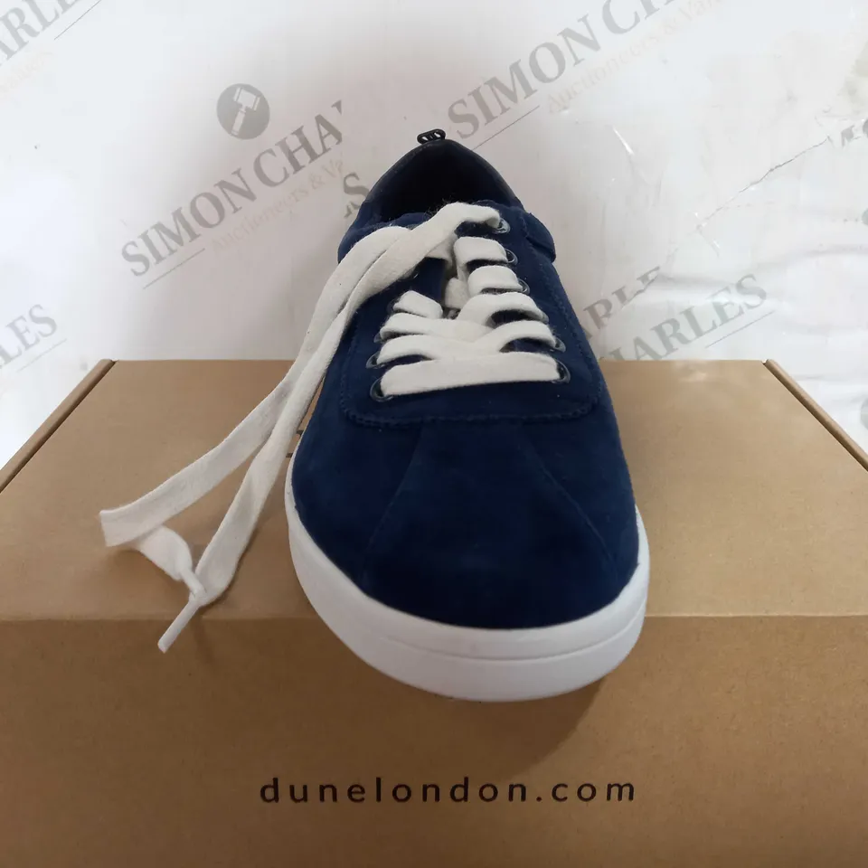 BOXED PAIR OF DUNE LONDON TRAINERS NAVY SIZE 7