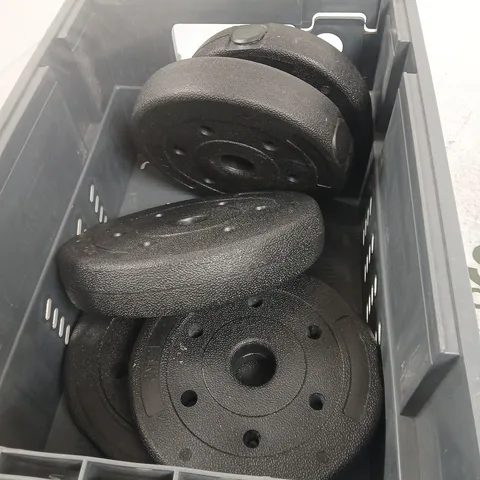 TOTE OF APPROXIMATELY 5 ASSORTED BARBELL WEIGHTS