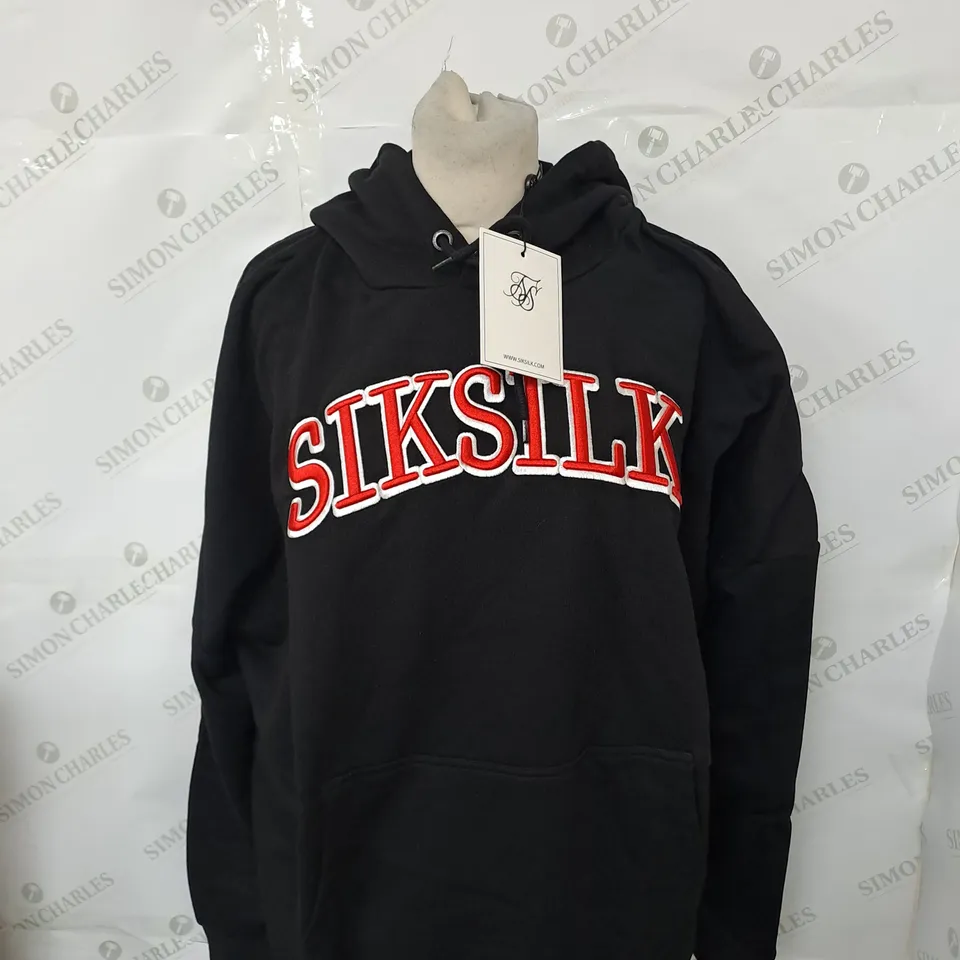 SIKSILK SHADOW LOGO OVERSIZED HOODIE IN BLACK SIZE L