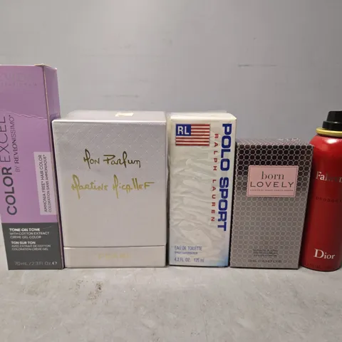 BOX OF APPROXIMATELY 15 ASSORTED HEALTH & BEAUTY ITEMS TO INCLUDE - DIOR FAHRENHEIT DEODRANT , BORN LOVELY , POLO SPORT RALPH LAUREN ETC