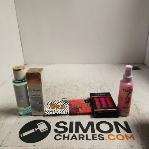 APPROXIMATELY 15 ASSORTED BEAUTY PRODUCTS INCLUDING L'OREAL ELVIVE LEAVE-IN SERUM, PROFUSION HYDRATING LIP GLOSS AND PS... SUNSET DREAM 9 SHADE EYESHADOW