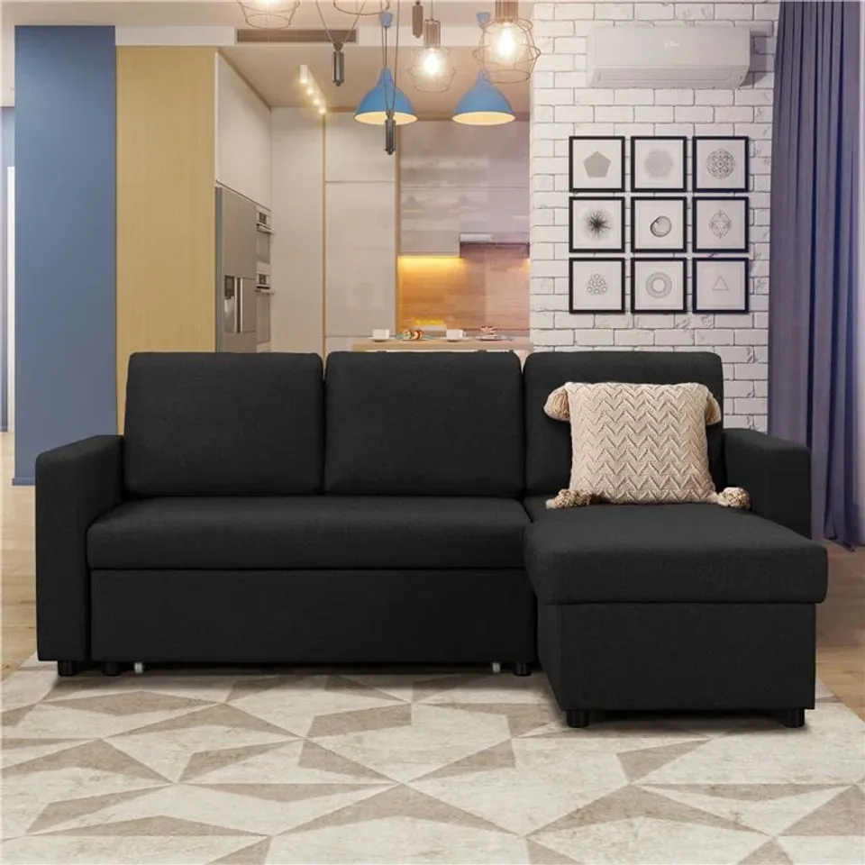 BOXED DAIZHA UPHOLSTERED CORNER SOFA BLACK (2 boxes)