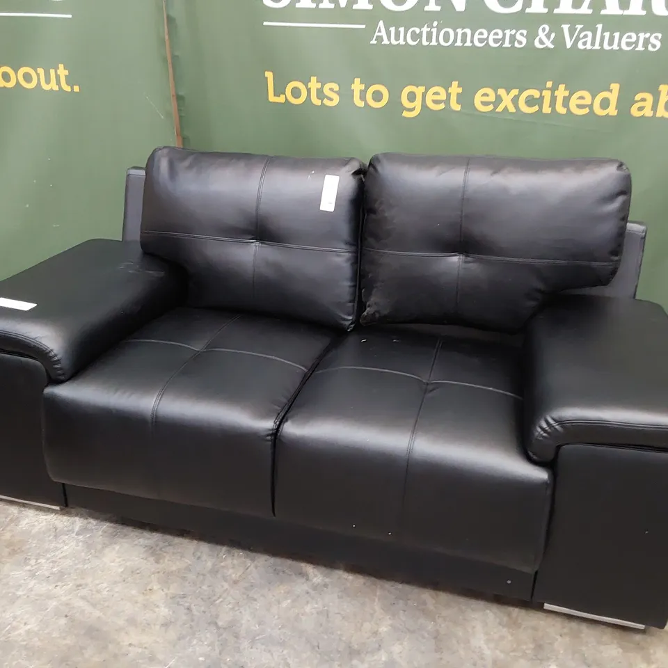 DESIGNER TWO SEATER SOFA BLACK LEATHER 