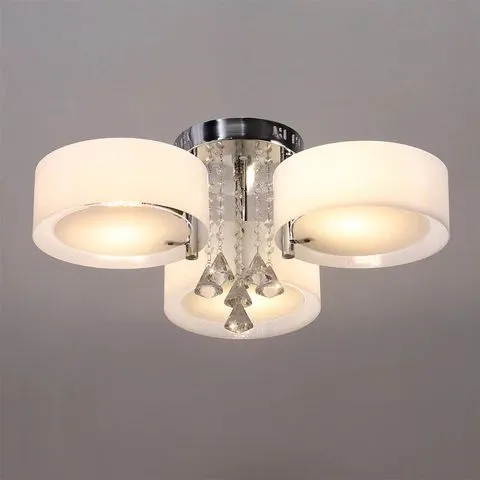 BOXED MODERN ROUND ACRYLIC LED SEMI FLUSH MOUNT LIGHT WITH CRYSTAL ACCENT