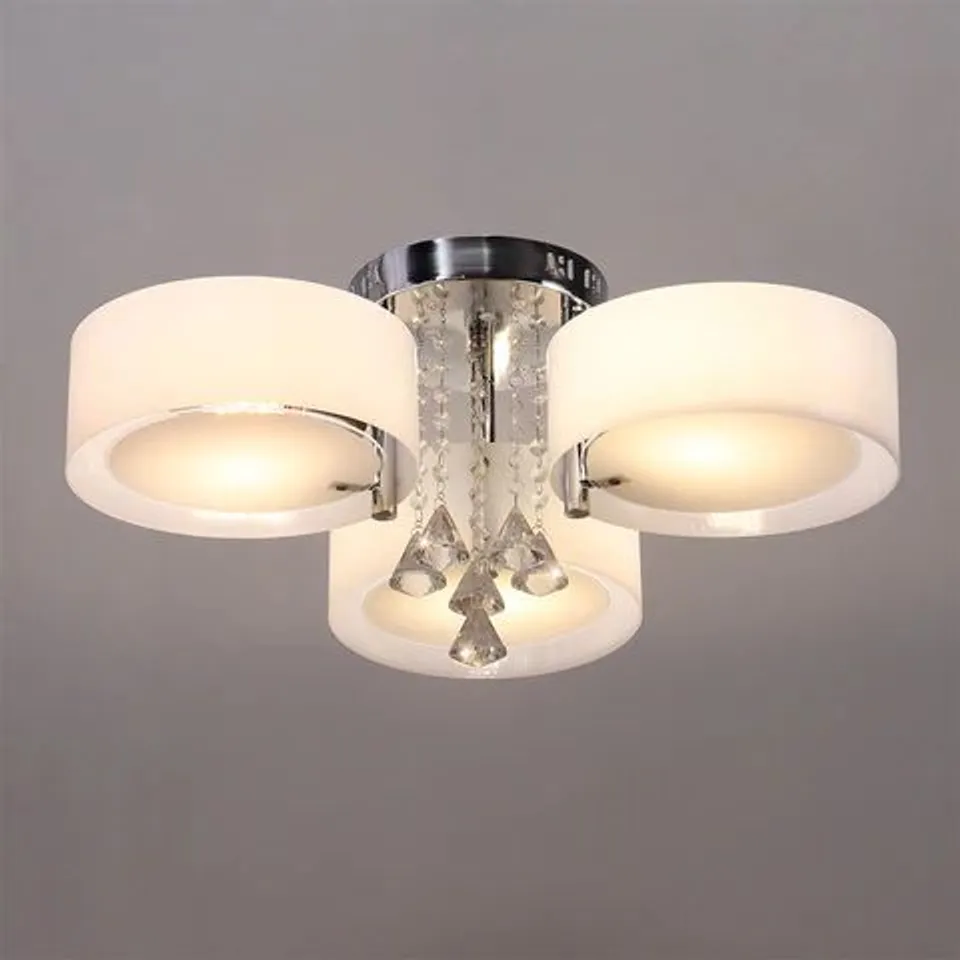 BOXED MODERN ROUND ACRYLIC LED SEMI FLUSH MOUNT LIGHT WITH CRYSTAL ACCENT