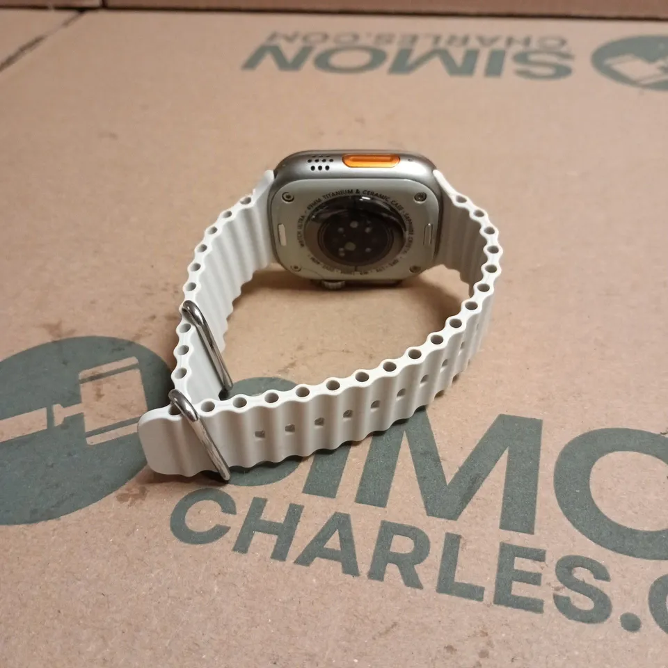 APPLE WATCH ULTRA 49MM TITANIUM & CERAMIC CASE – WHITE SPORT BAND UNBOXED