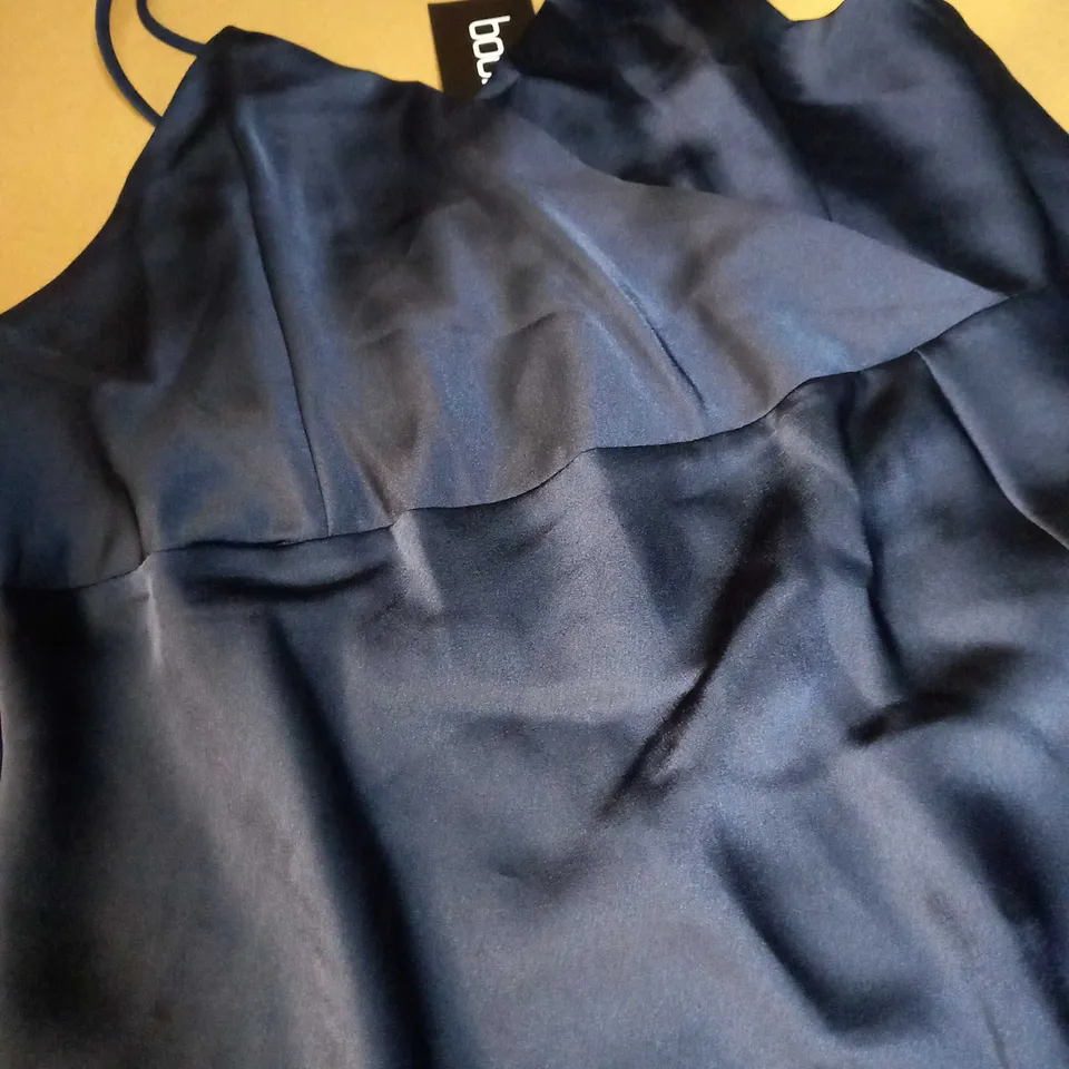 BOOHOO NAVY SATIN STRAPPY MAXI DRESS - SIZE 16