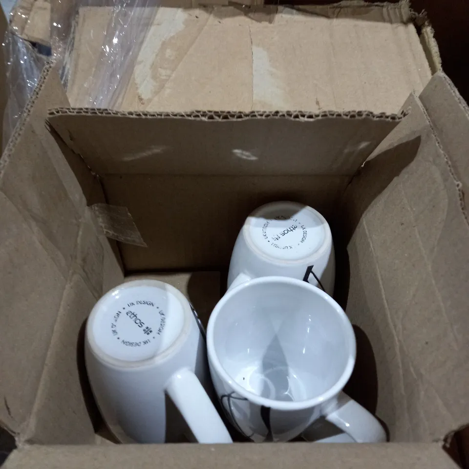 PALLET OF ASSORTED LIGHTING AND CROCKERY TO INCLUDE PLATES, MUGS, LAMP SHADES, AND BOWLS ETC.