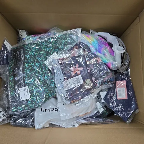LARGE BOX OF APPROX 20 ASSORTED CLOTHING ITEMS IN VARIOUS STYLES, SIZES AND COLORS - COLLECTION ONLY